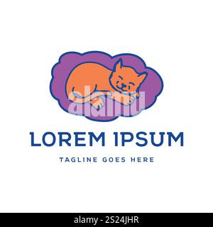 Cute Friendly Sleeping Little Kitty Cat on Cloud Pillow for Pet Logo Design Vector Stock Vector