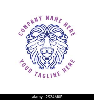 Vintage Retro Leo Lion Head Face with Line Style Badge Emblem Label Logo Design Vector Stock Vector