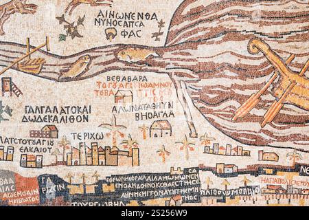 mosaic replica of antique Madaba map of Holy Land Stock Photo