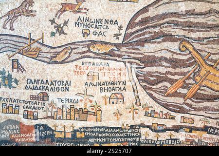 mosaic replica of antique Madaba map of Holy Land Stock Photo