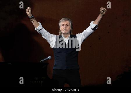 Paul McCartney performing live in London in December 2024 Stock Photo