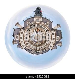 little planet - urban spherical view of Hotel de Ville (City Hall) in Paris isolated on white background Stock Photo