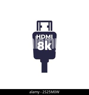 HDMI 8k cable icon on white, vector Stock Vector