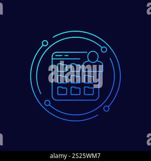 User files icon, personal data in folders, linear Stock Vector