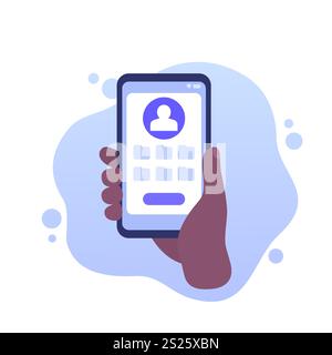 User files icon, personal data, phone in hand Stock Vector