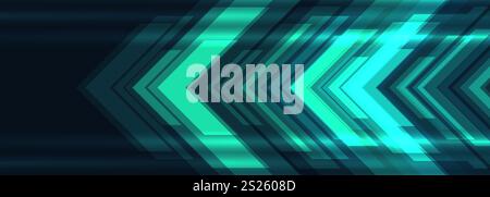 Green technology arrows on dark futuristic abstract background. High-speed movement concept dynamic motion turquoise hi tech digital arrows Stock Vector