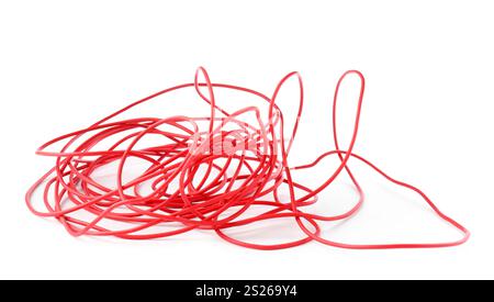 Tangled insulated electrical wire isolated on white Stock Photo