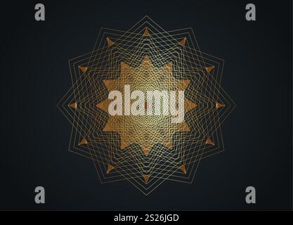 Gold Luxury Sacred Mandala template. Flower round design element isolated on black background. Circle pattern in golden color. Vector illustration Stock Vector