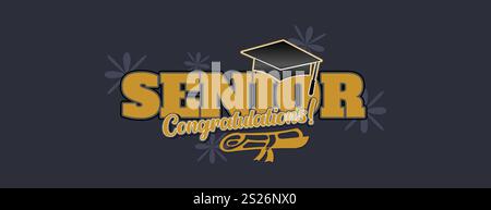 Senior Class Of 2025 Invitation Card Template. Congratulations on Graduation 2025 with Academic Cap. Senior Congratulations graduate greeting ceremony Stock Vector