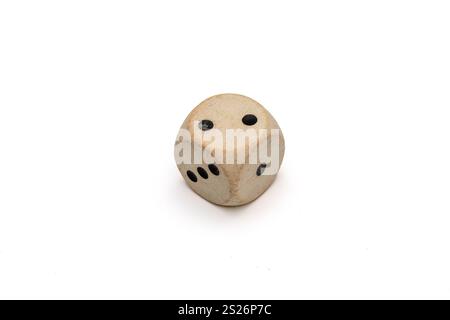 Minimalist White Wooden Dice with Two Dots on White Background Stock Photo