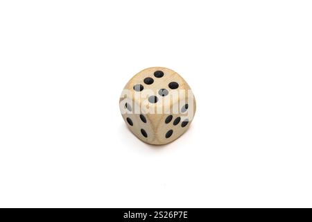 White Wooden Dice Showing Six, Isolated on White Background Stock Photo