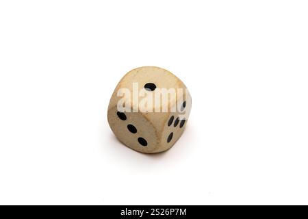 Minimalist White Wooden Dice with Number One on a Clean White Background Stock Photo