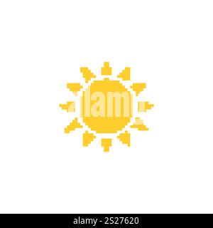 Pixelated sun illustration. Simple pixel art of a yellow sun with rays ...