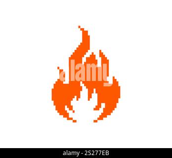 Pixel fire icon. Retro-style flame graphic orange and yellow gradient pixel art design. Stock Vector