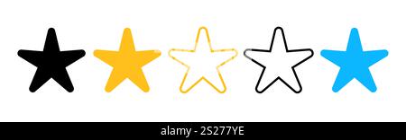 Colorful rating stars black, yellow, blue. Review stars feedback score design icon Stock Vector