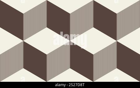 Geometric seamless vector background with 3D effect. Optical illusion pattern. Textile wallpaper. Vector illustration Stock Vector