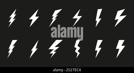 flash thunder power icon set, flash lightning bolt icon with thunder bolt - Electric power icon symbol Stock Vector