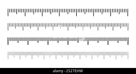 Measuring scale, markup for rulers vector illustration. Various measurement scales with divisions. Measuring tool. Blank measuring scale indicator. Stock Vector