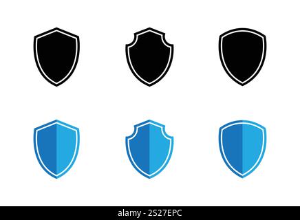 Shield icon. Heraldic shield set. Black knight award contours and linear signs. Protect shapes silhouette. Vector illustration Stock Vector