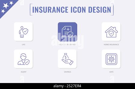 Insurance thin line icons set. Insurance editable stroke symbols collection. Life, car, house, care, money, pet insurance editable stroke icon. Vector Stock Vector