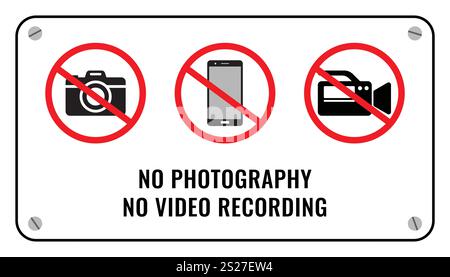 No photography and no video recording signboard. Multimedia prohibited sign Stock Vector