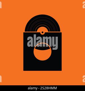 Vinyl record in envelope icon. Orange background with black. Vector ...