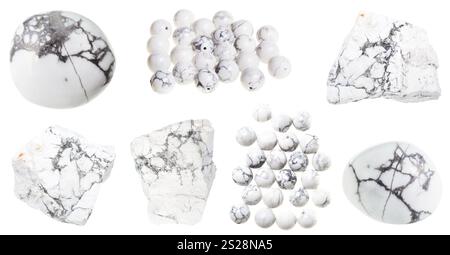 collection of various natural Howlite gemstones isolated on white background Stock Photo