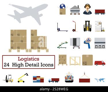 Set of 24 Logistics Icons. Flat color design. Vector illustration Stock ...
