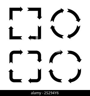 Arrow icon set. Circular motion arrows. Directional vector symbols. Minimalist arrow shapes. Stock Vector