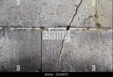Close up textured abstract background of cracked concrete blocks bricks Stock Photo