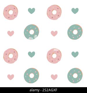 Seamless pattern with donuts and hearts Stock Photo