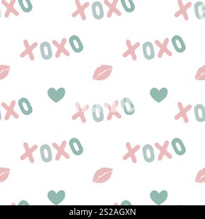 Seamless pattern with lips, xoxo and hearts Stock Photo