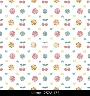 Seamless pattern with cherries and candies Stock Photo