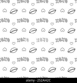 Seamless pattern with lips, hearts and xoxo Stock Photo