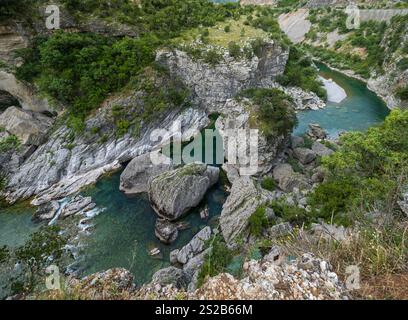 The Moraca River Canyon Platije is one of the most picturesque canyons in Montenegro. Summer mountain dusk travel and nature beauty scene. Stock Photo