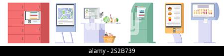 Self ordering kiosk terminals with digital touchscreen set Stock Vector