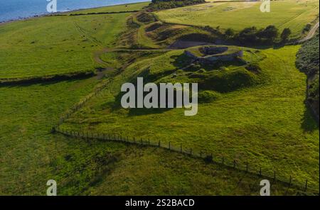 Aerial view of Carn Liath Broch near Golspie in Sutherland, Scotland, UK. This broch - one of many in northern Scotland - dates back to the Bronze Age Stock Photo