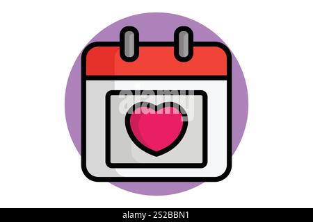 Valentine icon. colored outline icon style. calendar with heart. icon related to valentine. valentine day elements vector illustration Stock Vector
