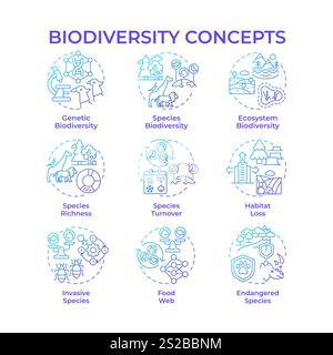 Biodiversity blue gradient concept icons Stock Vector