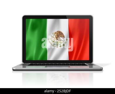 Mexico flag on laptop screen isolated on white. 3D illustration render. Stock Photo