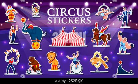 Circus characters. Juggling animals, juggler artist clown and strongman ...