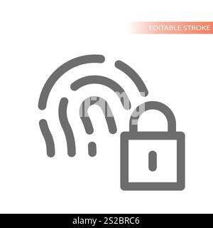 Biometric entry line vector icon. Fingerprint unlocking access symbol. Stock Vector