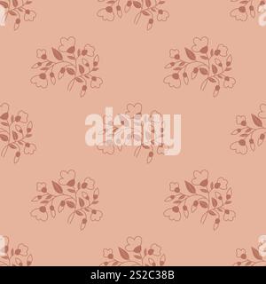 Seamless Floral Pattern. Hand drawn branch with flowers on brown Background. Elegant Minimal Design for Textiles and Decor in color year mocha mousse Stock Vector