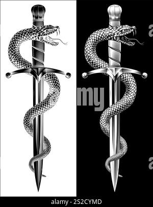 Dagger Knife Snake Vintage Woodcut Tattoo Style Stock Vector Image ...