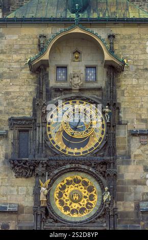Czech Republic, Prague, Astronomical Orioj clock is a medieval astronomical clock mounted on the southern wall of Old Town City Hall in the Old Town S Stock Photo