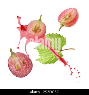 Grapes and splash of juice in air on white background Stock Photo