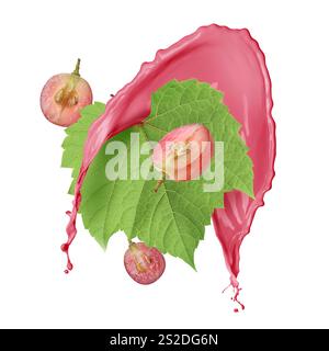 Grapes and splash of juice in air on white background Stock Photo