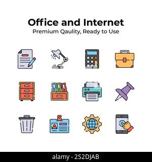 Take a look at this amazing icons of office and internet in modern style Stock Vector