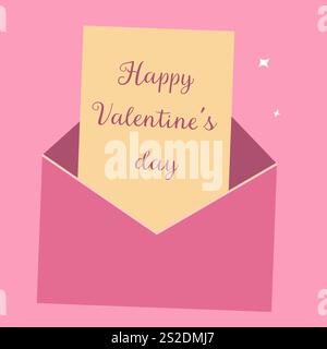 Valentine's day card in pink envelope with heartfelt message. Stock Vector