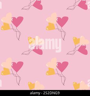 Seamless romantic pattern with heart balloons on pink background. Stock Vector